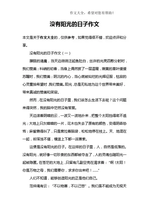 没有阳光的日子作文