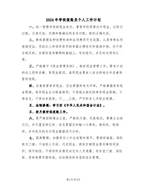2024年学校报账员个人工作计划（二篇）