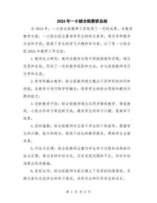 2024年一小综合组教研总结