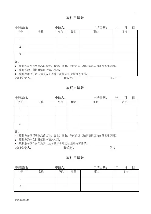 物品外出放行条