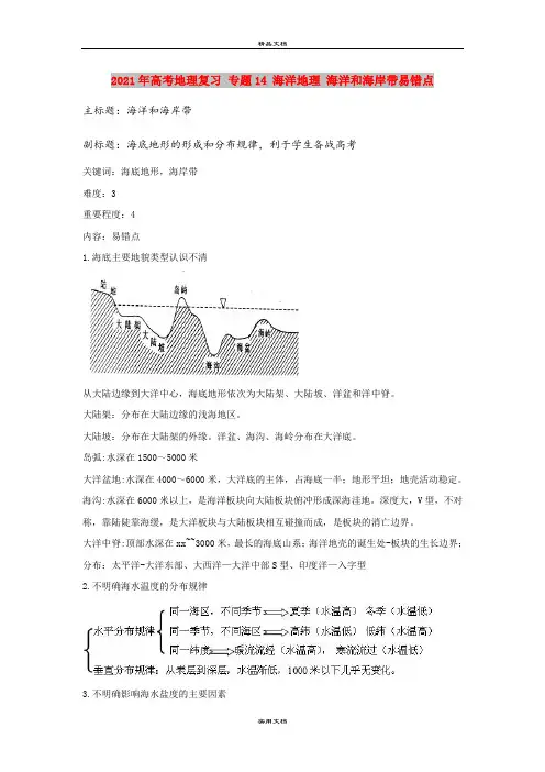 2021年高考地理复习 专题14 海洋地理 海洋和海岸带易错点