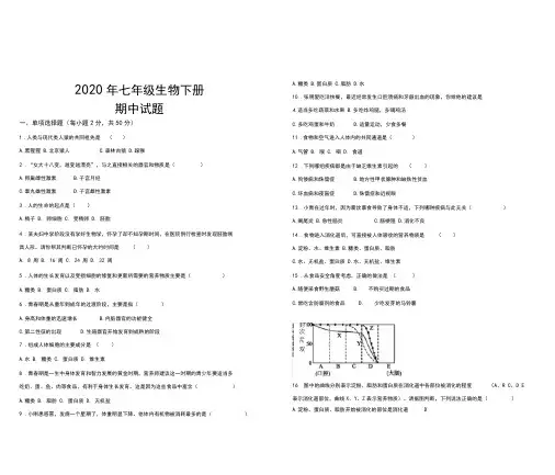2020年人教版七年级生物下册期中考试试题及参考答案