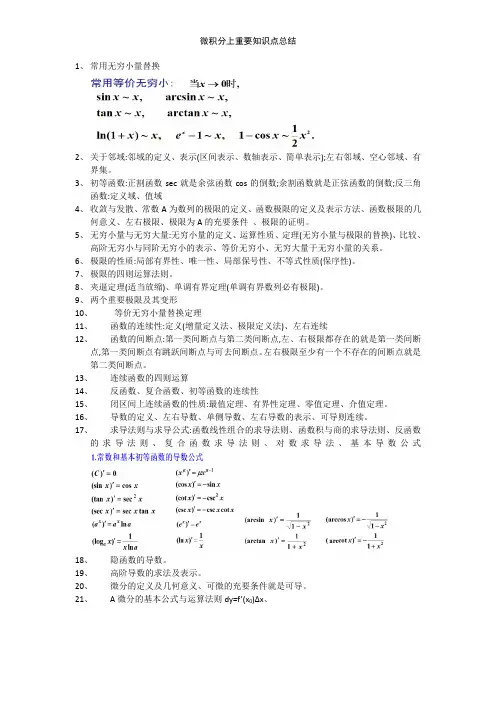微积分上重要知识点总结