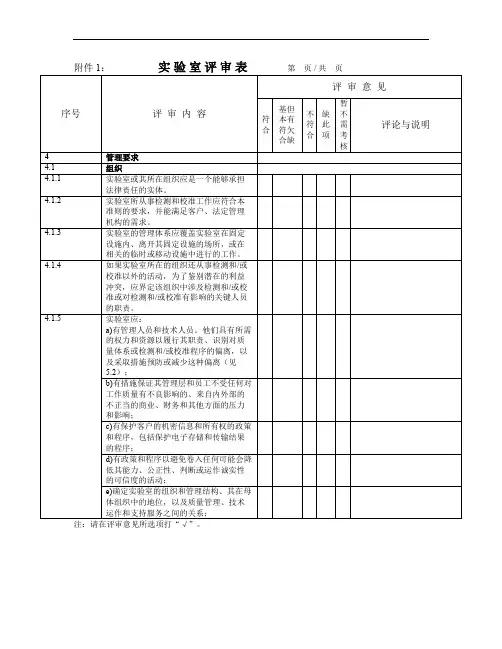 最新最全实验室评审表