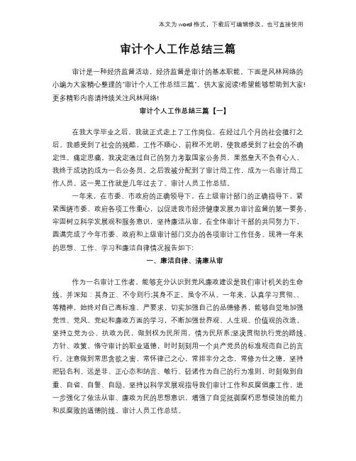 2018年审计个人工作总结三篇