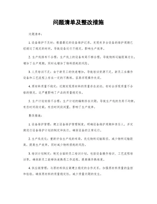 问题清单及整改措施 (2)