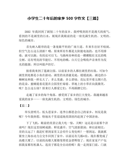 小学生二十年后的家乡500字作文【三篇】