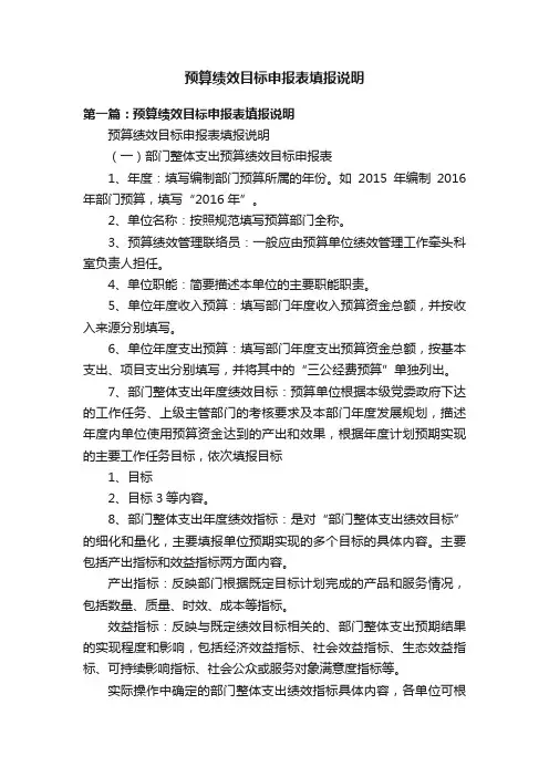 预算绩效目标申报表填报说明