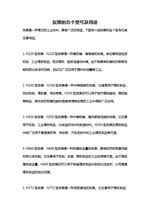 炭黑的各个型号及用途