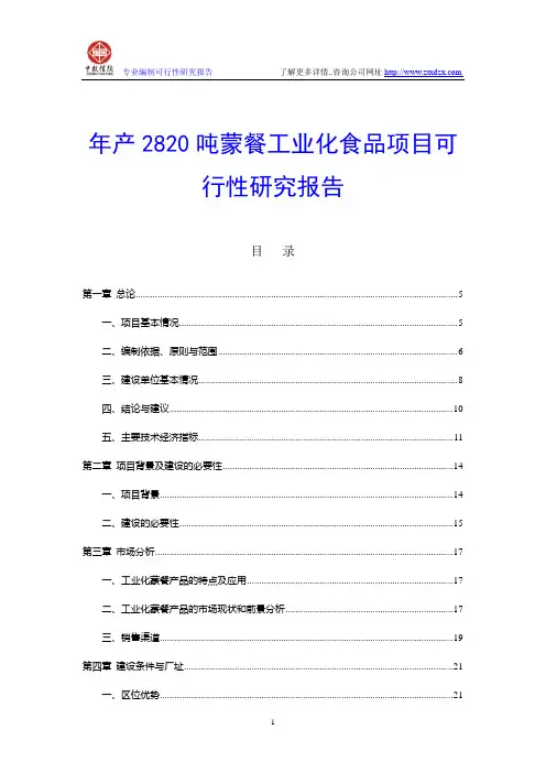 年产2820吨蒙餐工业化食品项目可行性研究报告