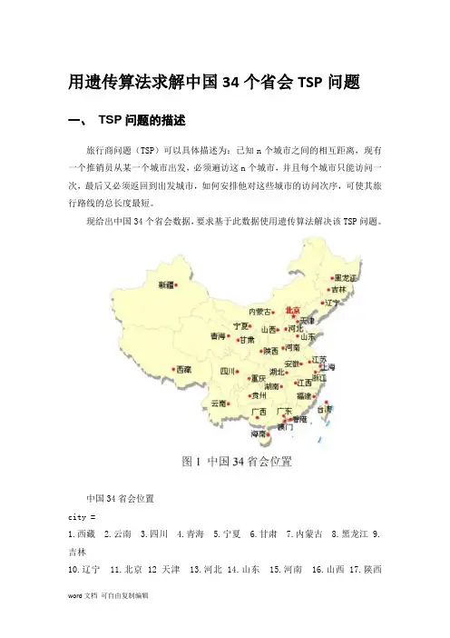 用遗传算法求解中国34个省会TSP的问题