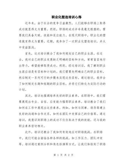 职业化塑造培训心得