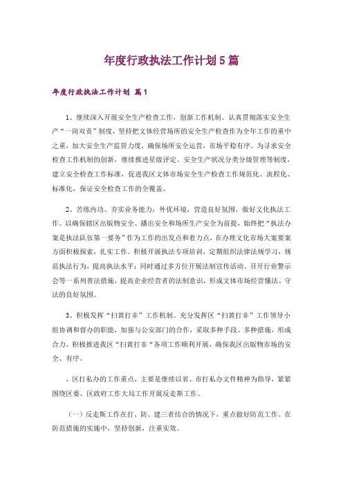 年度行政执法工作计划5篇