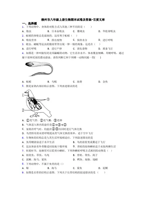 柳州市八年级上册生物期末试卷及答案-百度文库