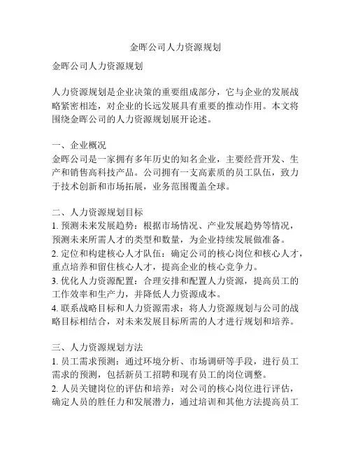 金晖公司人力资源规划