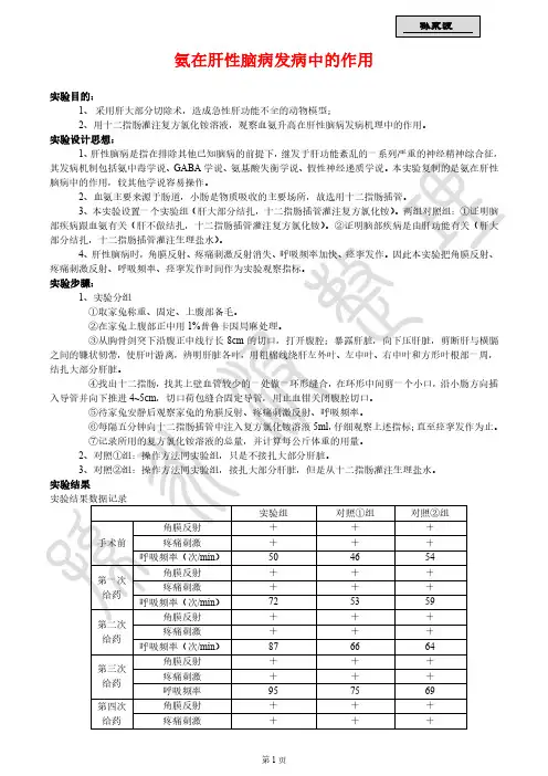 氨在肝性脑病发病中的作用