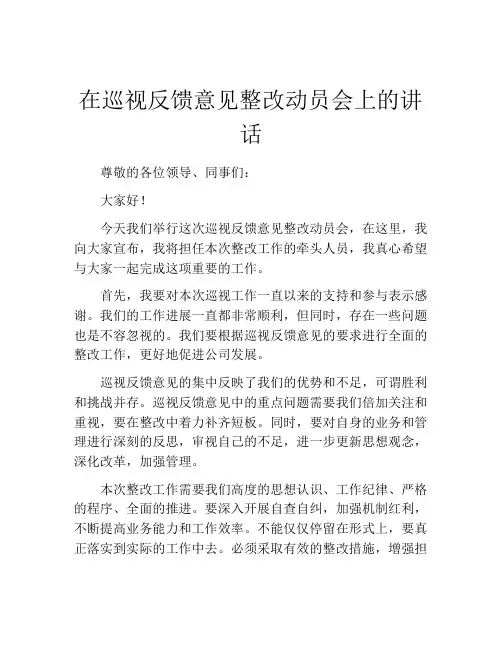 在巡视反馈意见整改动员会上的讲话