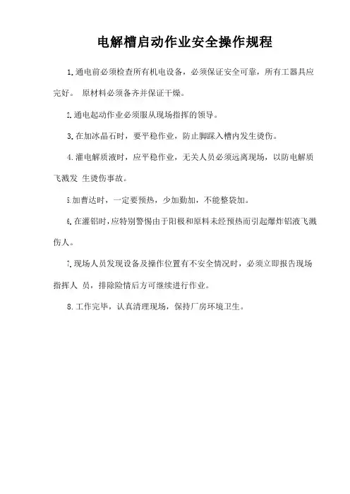 电解槽启动作业安全操作规程