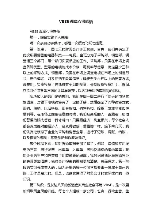 VBSE观摩心得感悟
