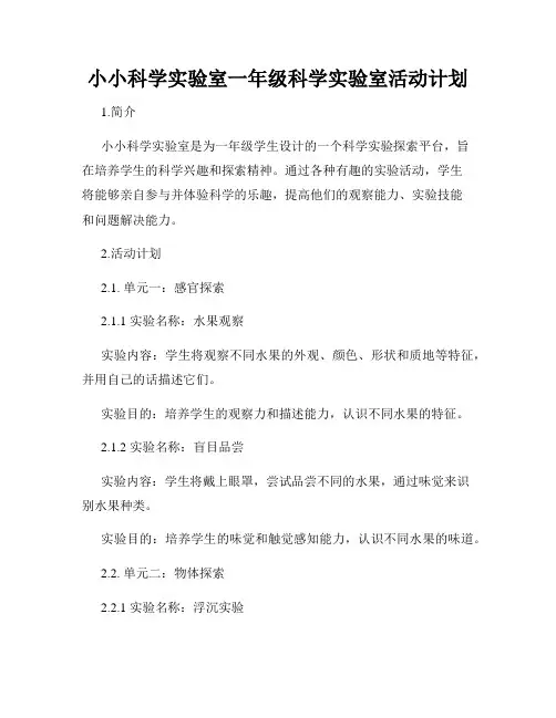 小小科学实验室一年级科学实验室活动计划