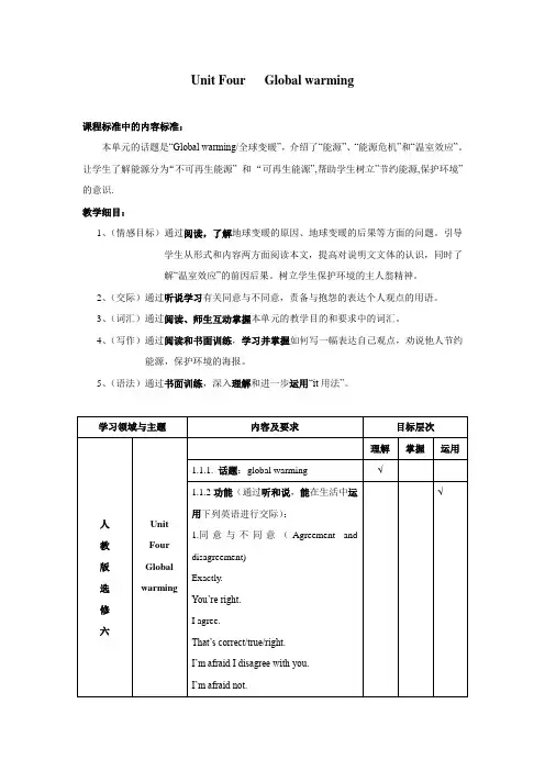 人教版高中英语选修六Unit Four   Global warming