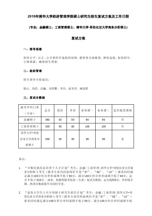 2018年清华大学经济管理学院硕士研究生招生复试方案及