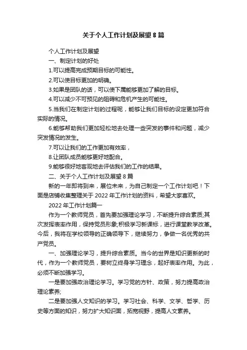 关于个人工作计划及展望8篇