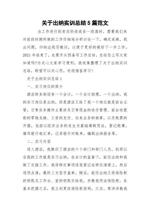 关于出纳实训总结5篇范文