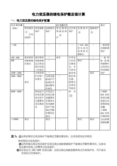 电力变压器的继电保护整定值计算