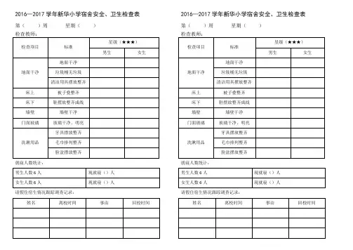 新华小学住宿生宿舍检查记录表