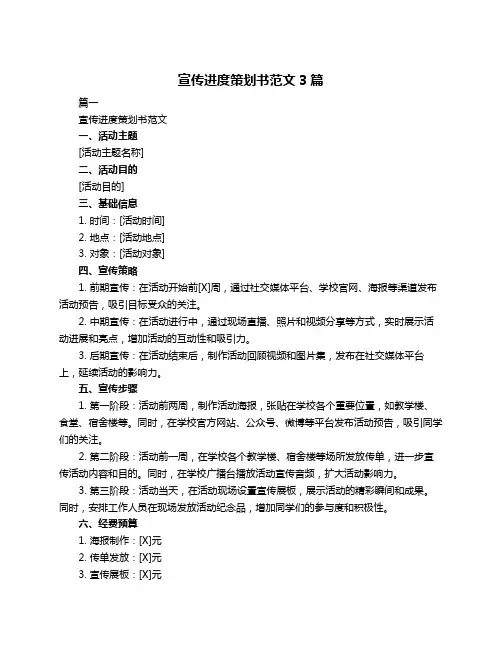 宣传进度策划书范文3篇