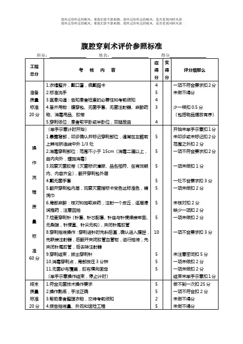 腹腔穿刺术操作规范与评分标准