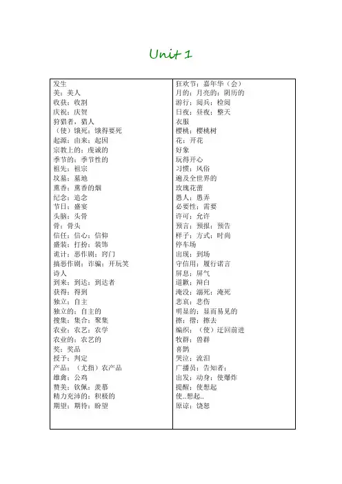 英语必修三单词表默写