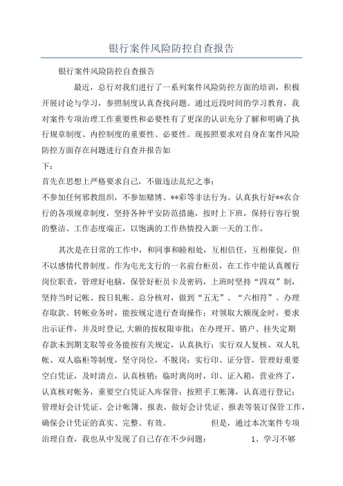 银行案件风险防控自查报告