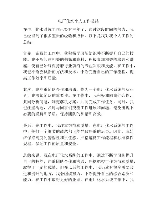 电厂化水个人工作总结