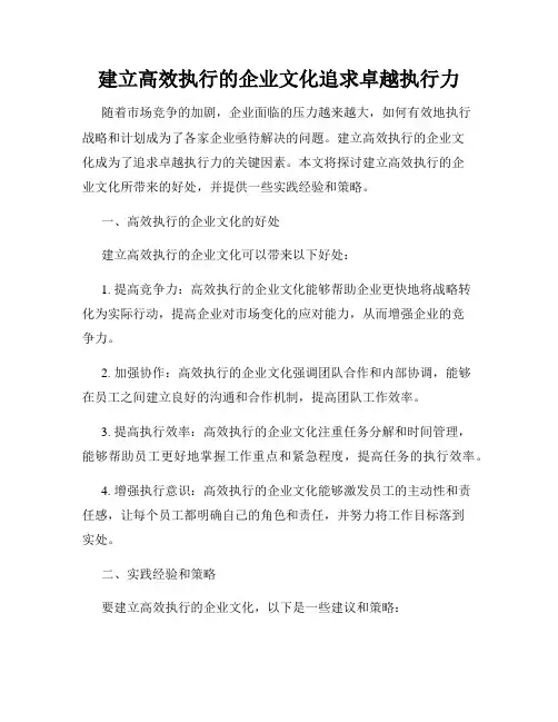 建立高效执行的企业文化追求卓越执行力