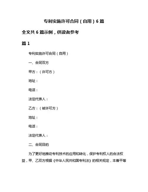 专利实施许可合同(自用)6篇