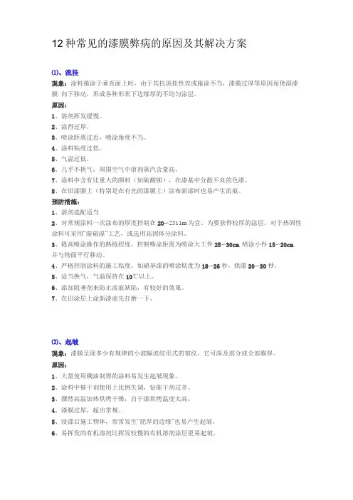 12种常见的漆膜弊病的原因及其解决方案