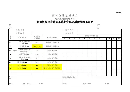 悬索桥预应力锚固系统制作现场质量检验报告单