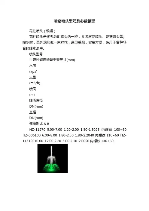 喷泉喷头型号及参数整理