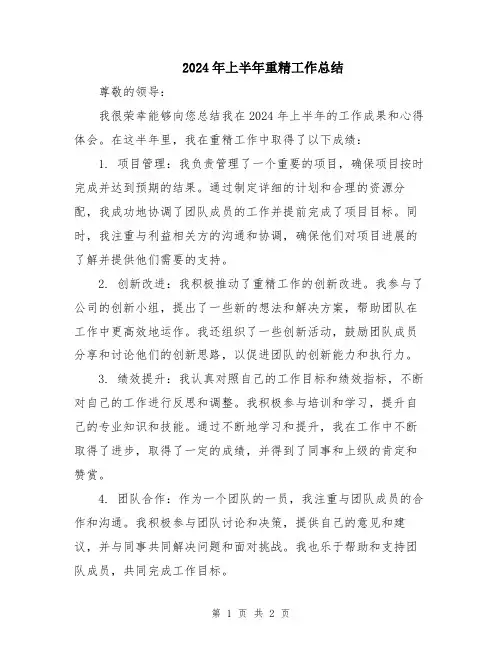 2024年上半年重精工作总结