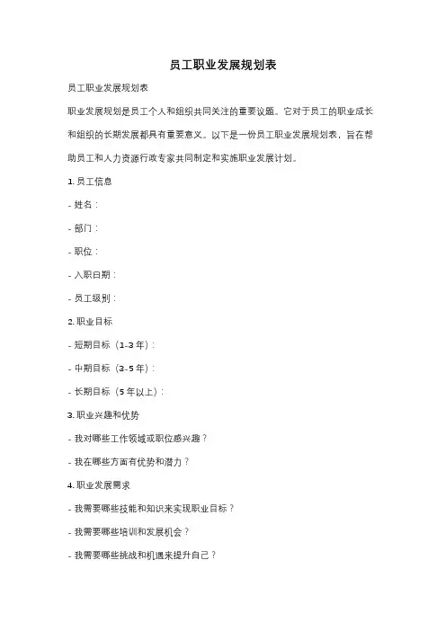 员工职业发展规划表