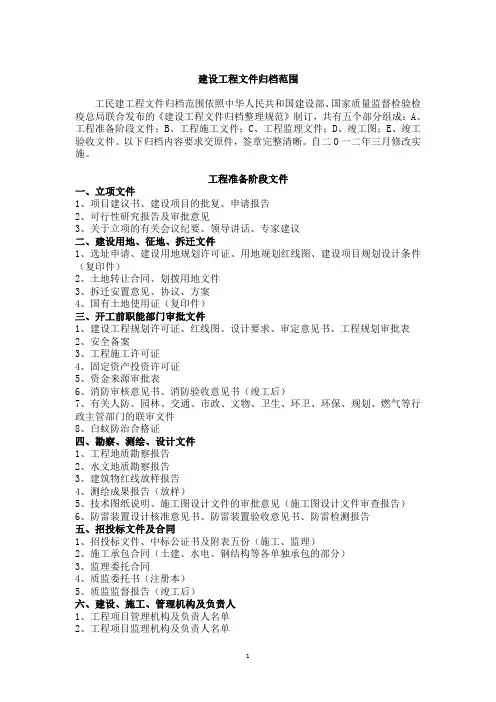 建设工程文件归档范围