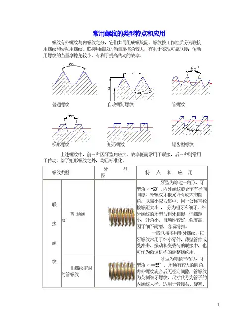 常用螺纹的类型特点和应用