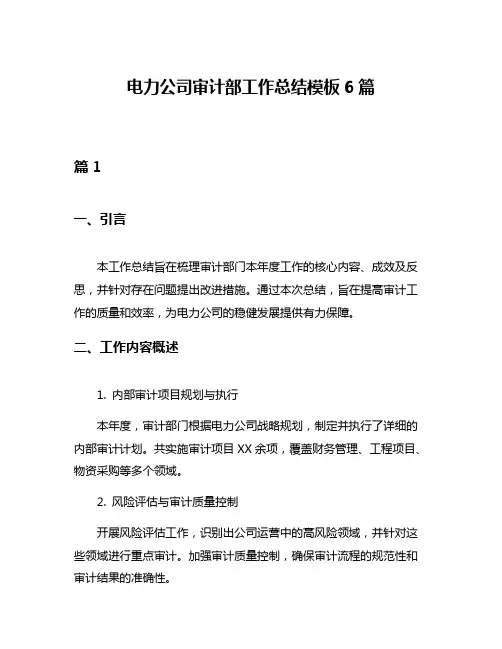 电力公司审计部工作总结模板6篇