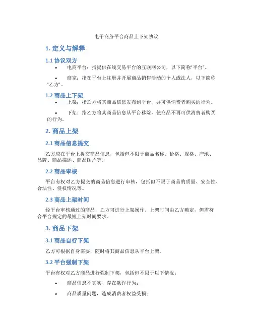电子商务平台商品上下架协议