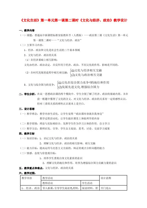 高中政治 1.2文化与经济、政治教案(2)新人教版必修3