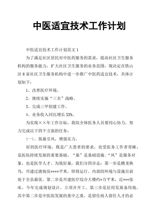 中医适宜技术工作计划 2