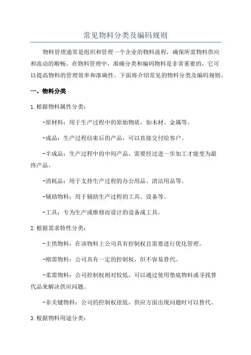 常见物料分类及编码规则