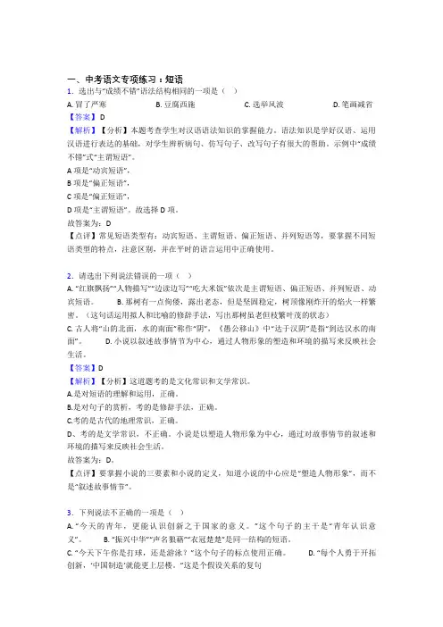 部编中考语文期末专题复习 短语训练含答案